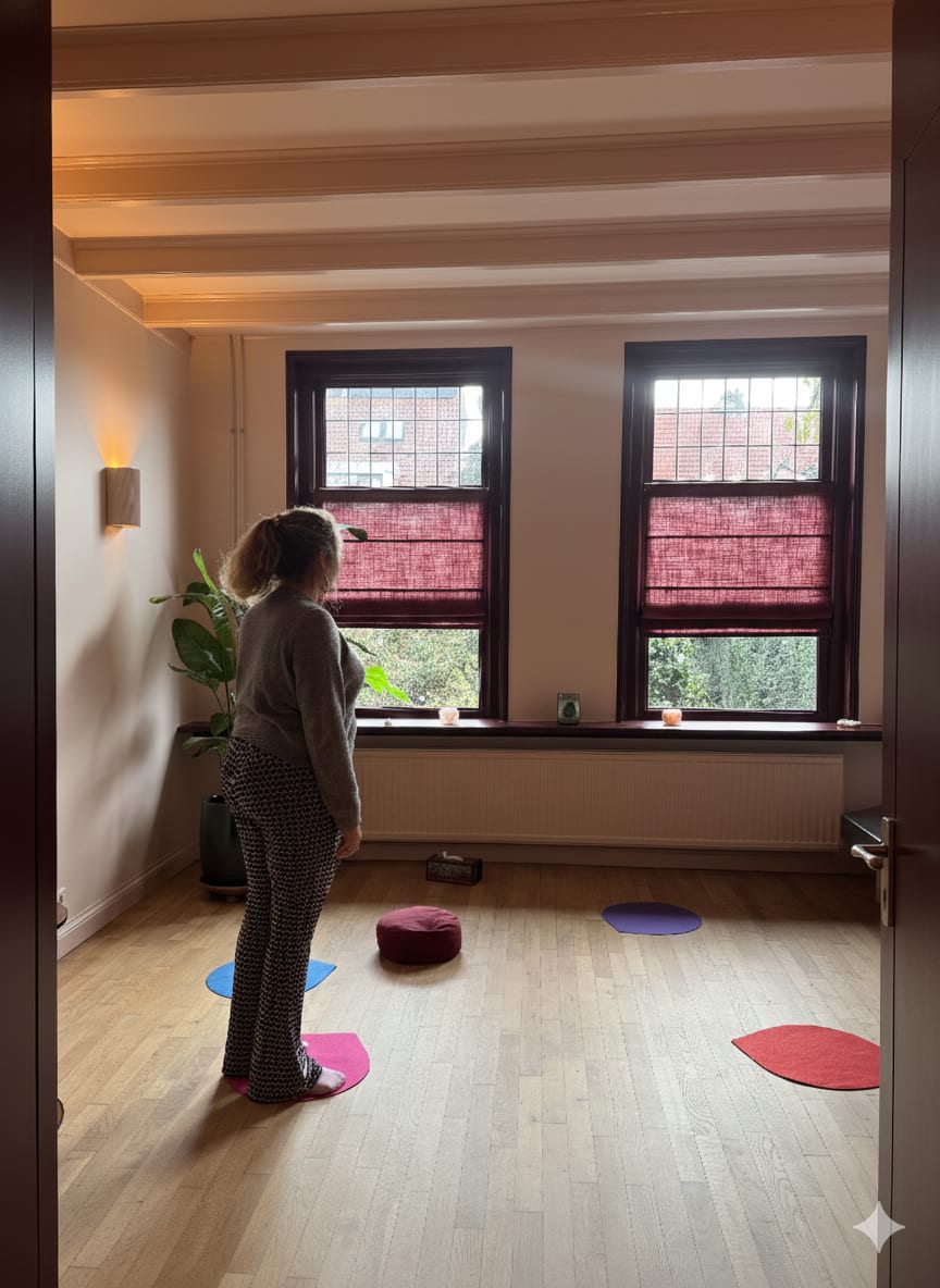 Vloeropstelling met gekleurde cirkels tijdens individuele familieopstelling IJsselstein